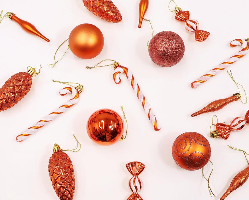 Christmas ConceptsÂ® Pack of 10-60mm Christmas Tree Baubles - Shiny, Matte & Glitter Decorated Ornaments (Coral) - Image 3